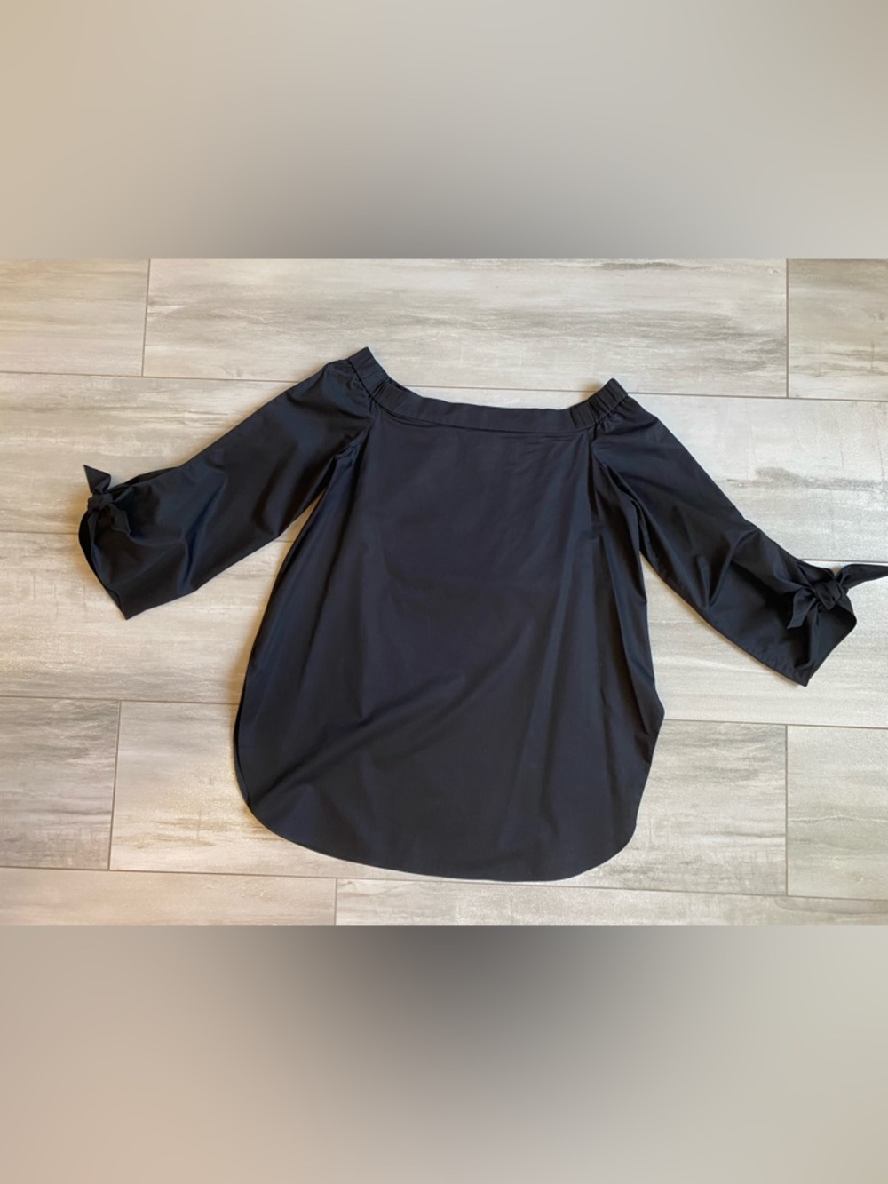 Tibi Monochrome Black Cotton Off The Shoulder Tie 3/4 Sleeve Tunic Top Women’s 2